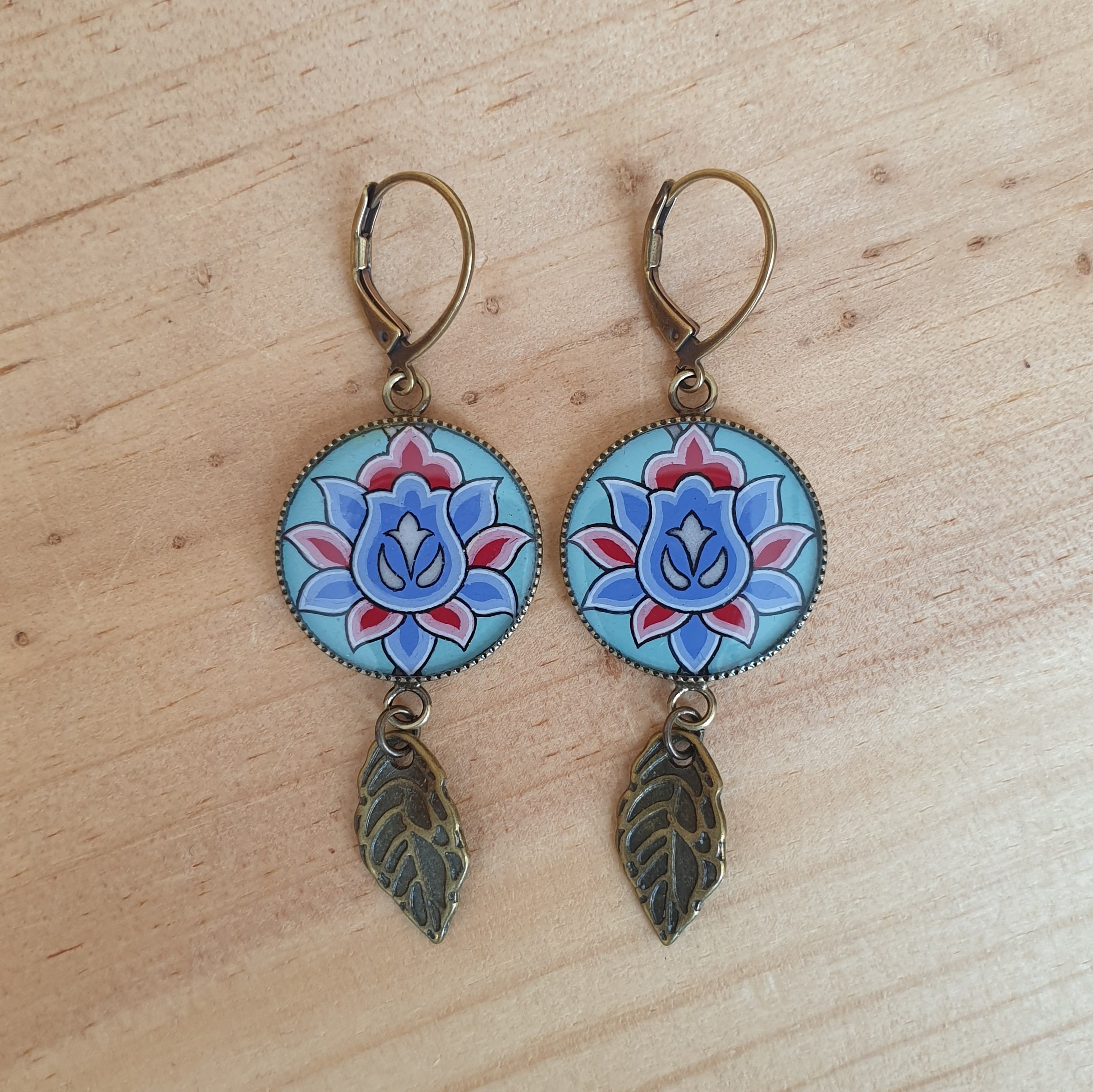 Blomma &ouml;rh&auml;ngen gr&ouml;na/bl&aring;/rosa