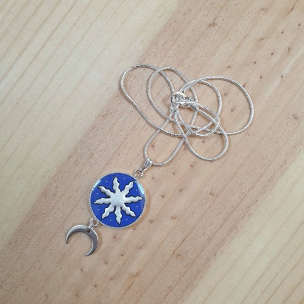 Collier pendentif enluminure soleil et lune argent