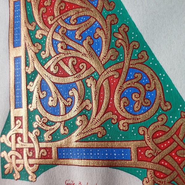 Bokstaven L i ottonsk stil, med belysning