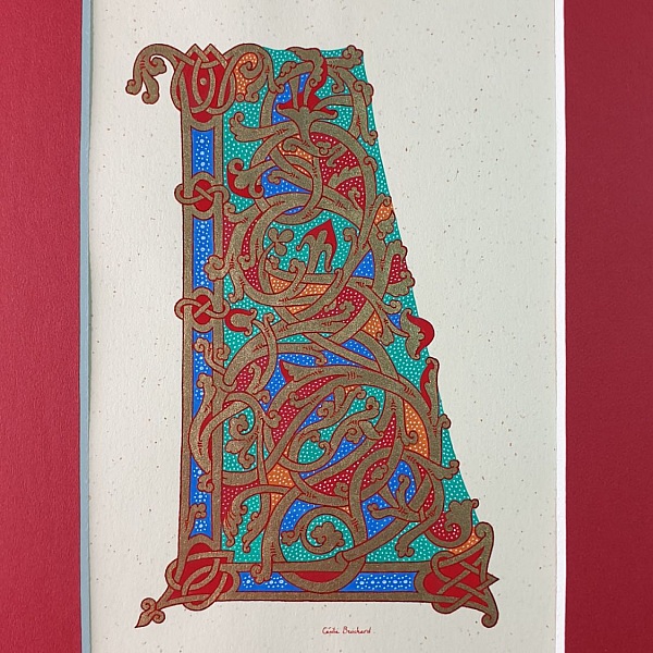 Bokstaven L i ottonsk stil, med belysning