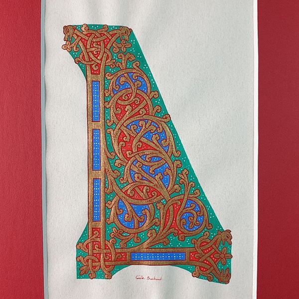 Bokstaven L i ottonsk stil, med belysning