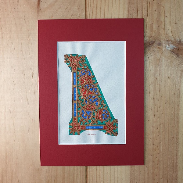 Bokstaven L i ottonsk stil, med belysning