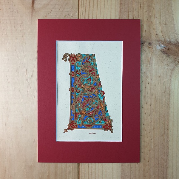 Bokstaven L i ottonsk stil, med belysning