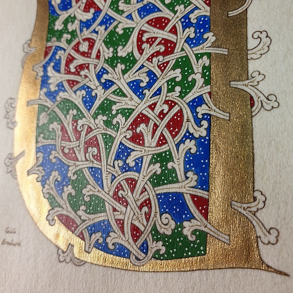 Bokstaven U i romansk stil, med ljus.