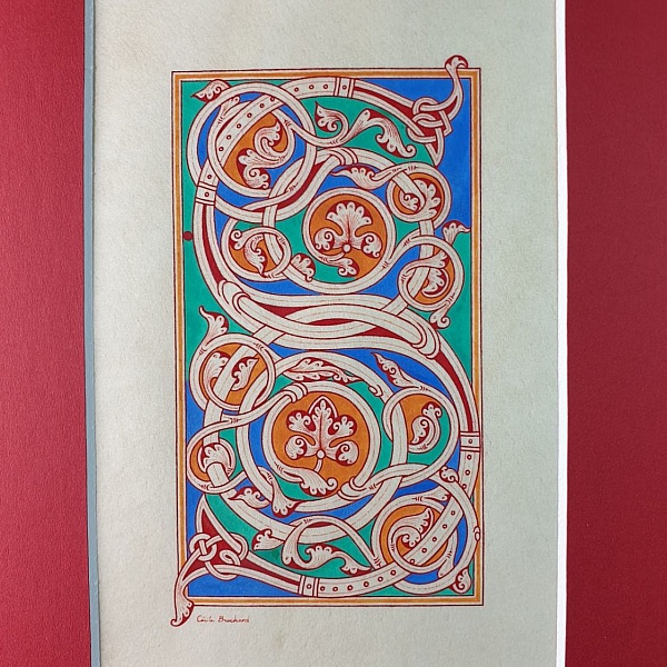 Bokstaven S i romansk stil, med ljus.