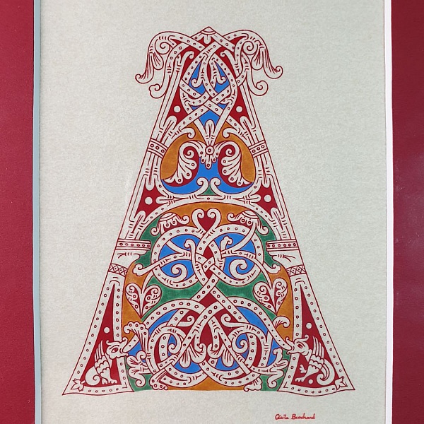 Bokstaven A i romansk stil med ljusskrift