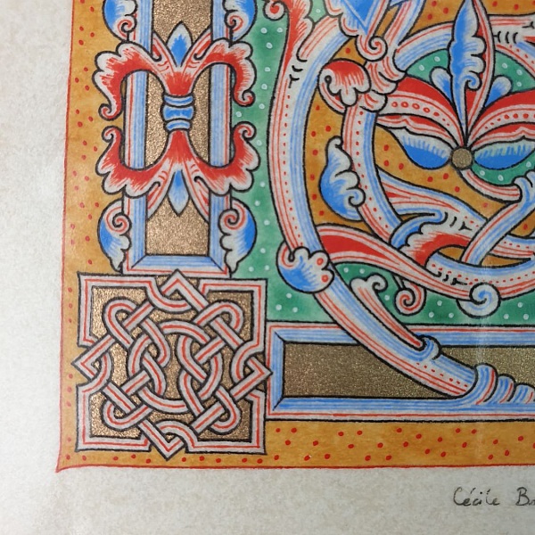 Bokstaven L i romansk stil, med ljus.