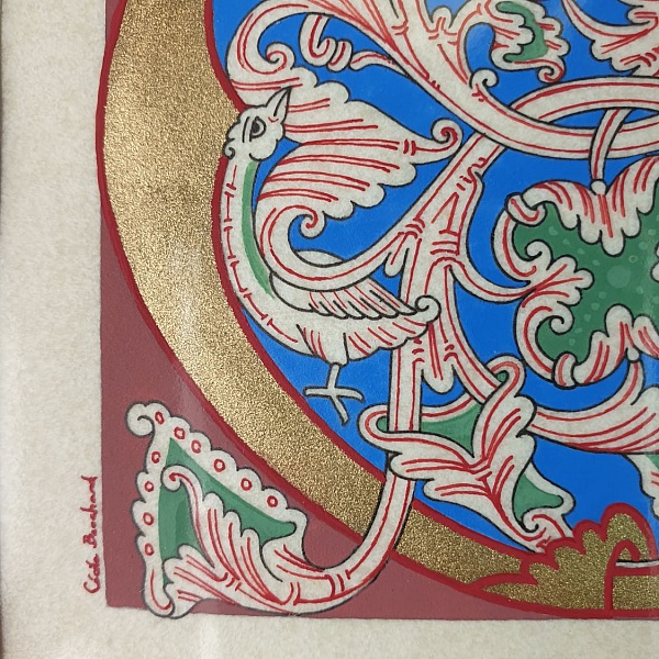 Bokstaven C i romansk stil med ljusskrift