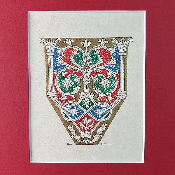 Bokstaven V i romansk stil, med ljus.