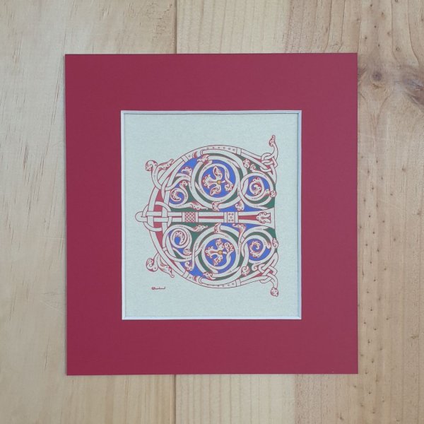 Lettre E enlumin&eacute;e style roman