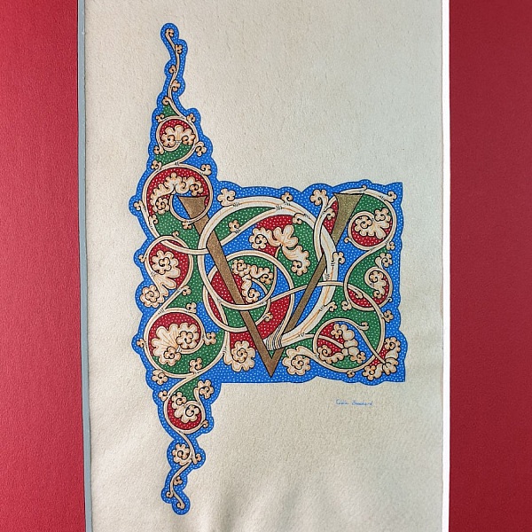 Den upplysta bokstaven V "vit vinstock