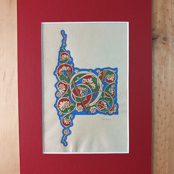 Den upplysta bokstaven V "vit vinstock