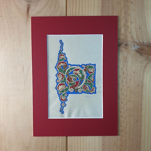 Den upplysta bokstaven V "vit vinstock