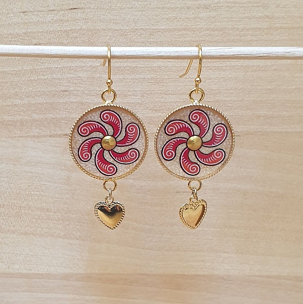 Parure enlumin&eacute;e virgules rouges et coeur dor&eacute;