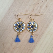 Guld/blå blomma örhängen